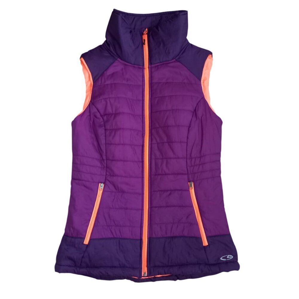 Champion Puffer Vest Women’s Small Purple Orange Lightweight Quilted Zip Athleti